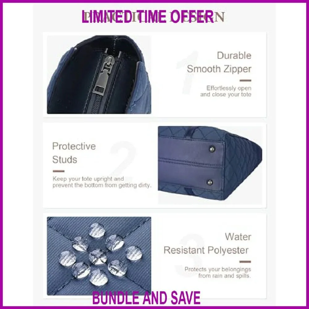 Quilted Puffer Laptop Tote Bag, 15.6+ Inch, Water-Resistant, Travel-Ready